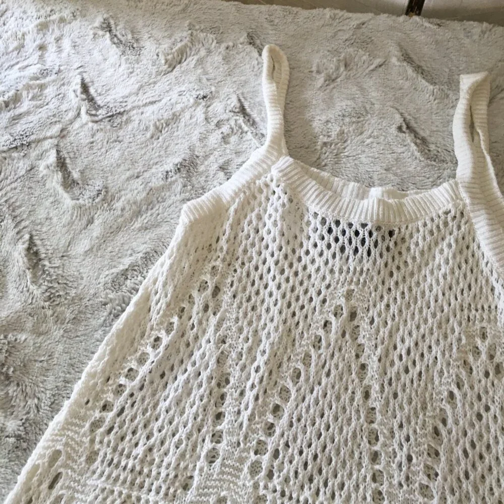 chelsea & theodore white cotton crochet top tank top size small